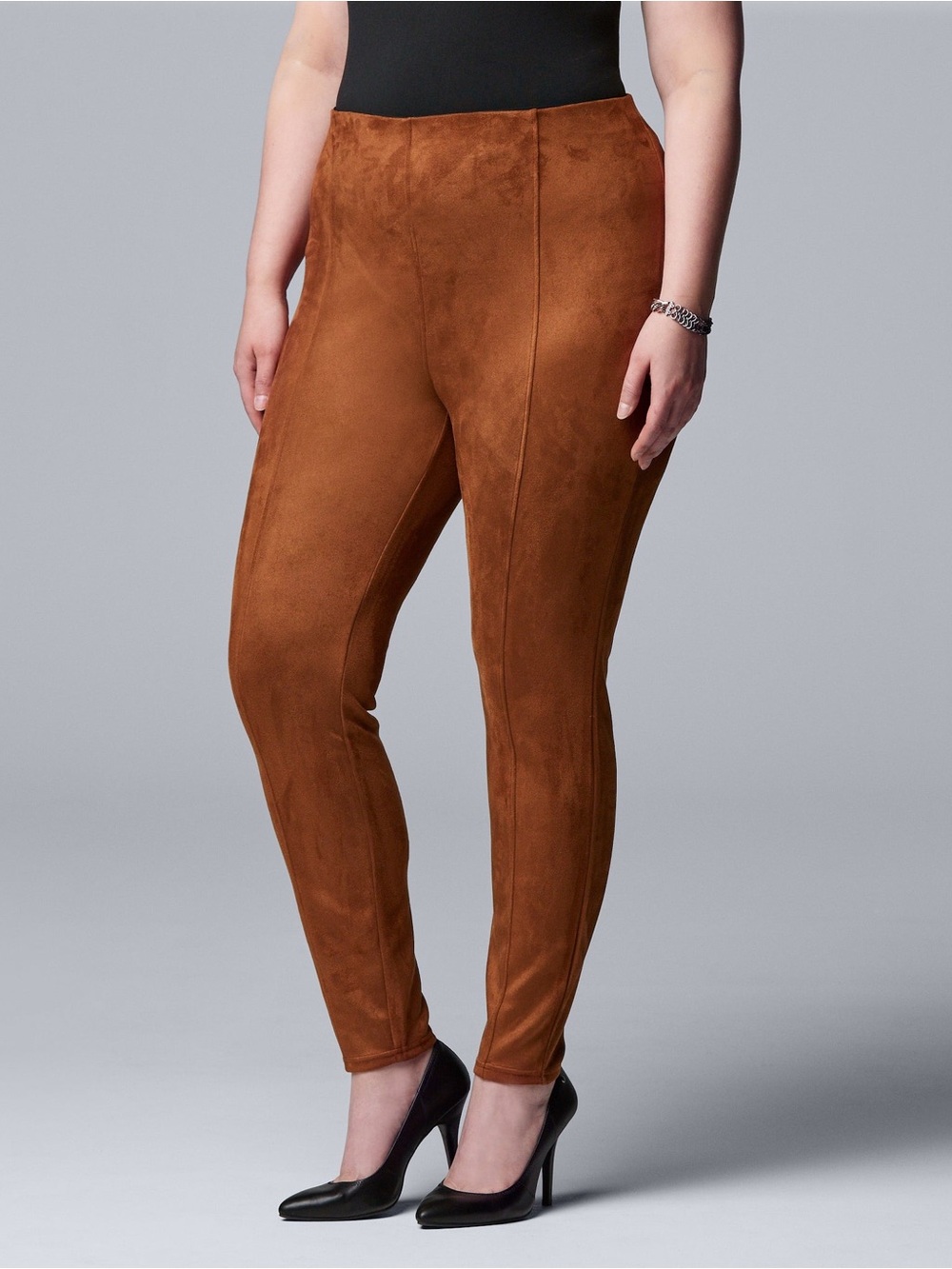 Simply Vera Vera Wang Faux Suede Leggings – Rust/Cognac – Size Large